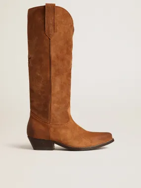 Bottes Wish Star en daim couleur cognac avec étoile incrustée ton sur ton | Golden Goose