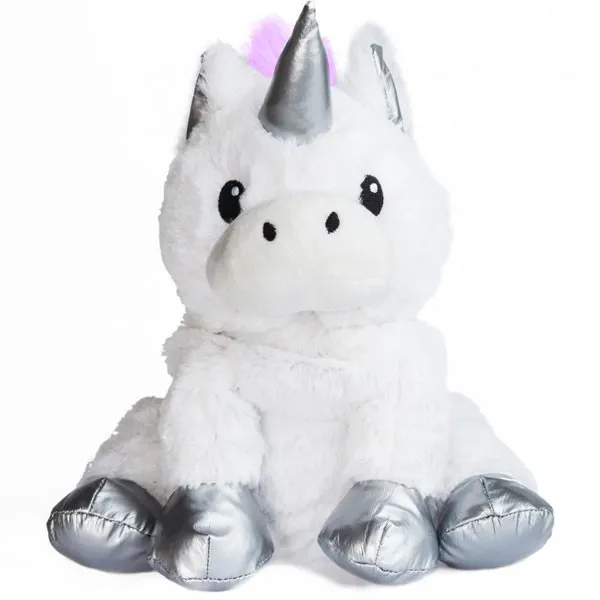 Bouillotte peluche Licorne blanche à chauffer au micro-onde, déhoussable 