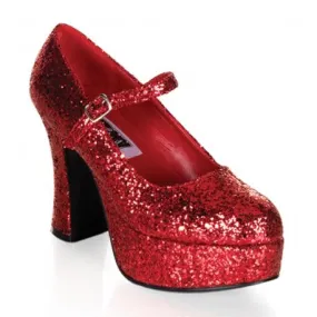 Chaussure seventies rouge à paillettes femme à haut talon carré et plateforme