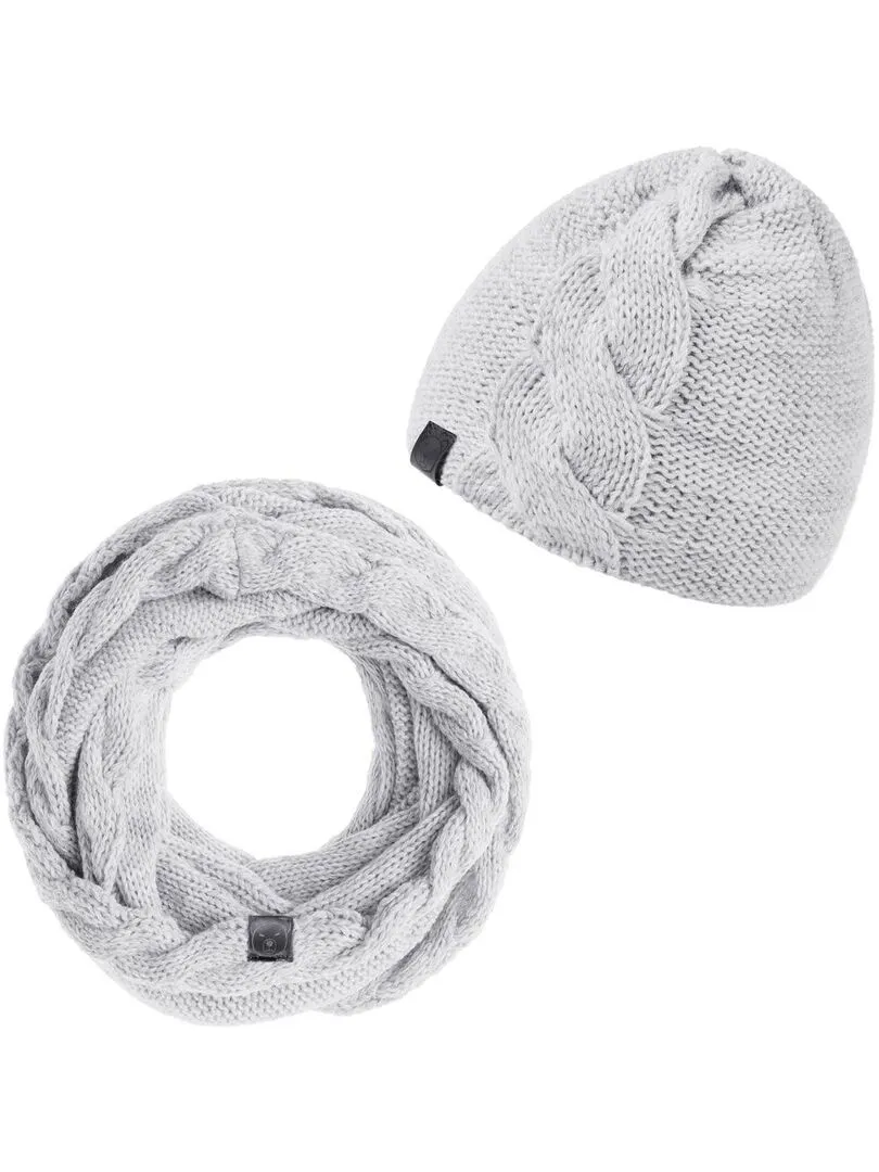 Ensemble Snood Bonnet Moyna - Made in UE - Gris clair