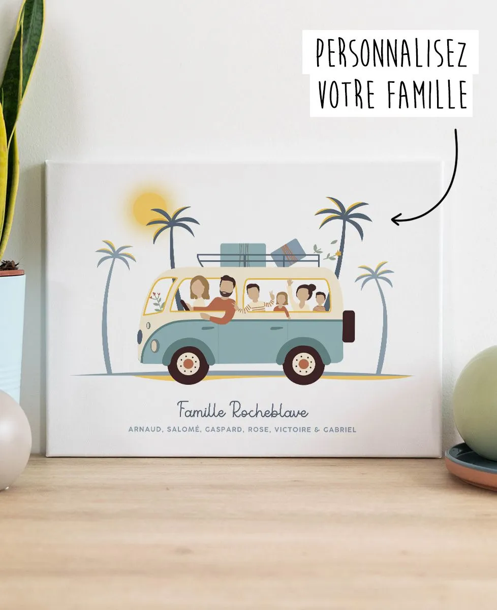 Impression sur toile Famille en voiture personnalisé