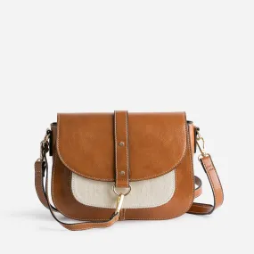 Sac bandoulière bi-matière cognac beige - Sacs à main Maroquinerie | ERAM