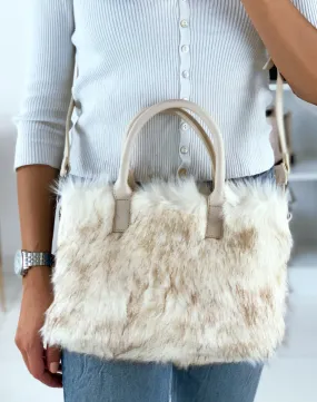 Sac à main à fausse fourrure beige