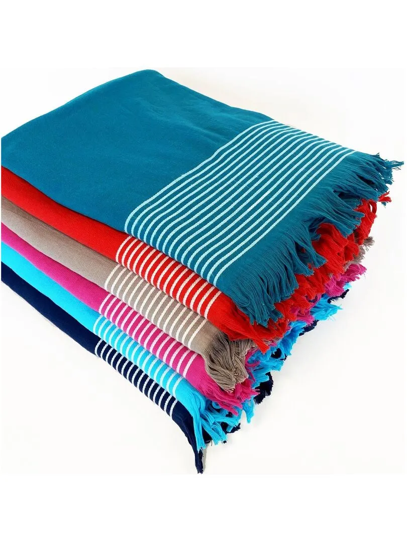 Serviette de plage Fouta doublée éponge Paski Lake 90x170 300g/m² - Bleu canard