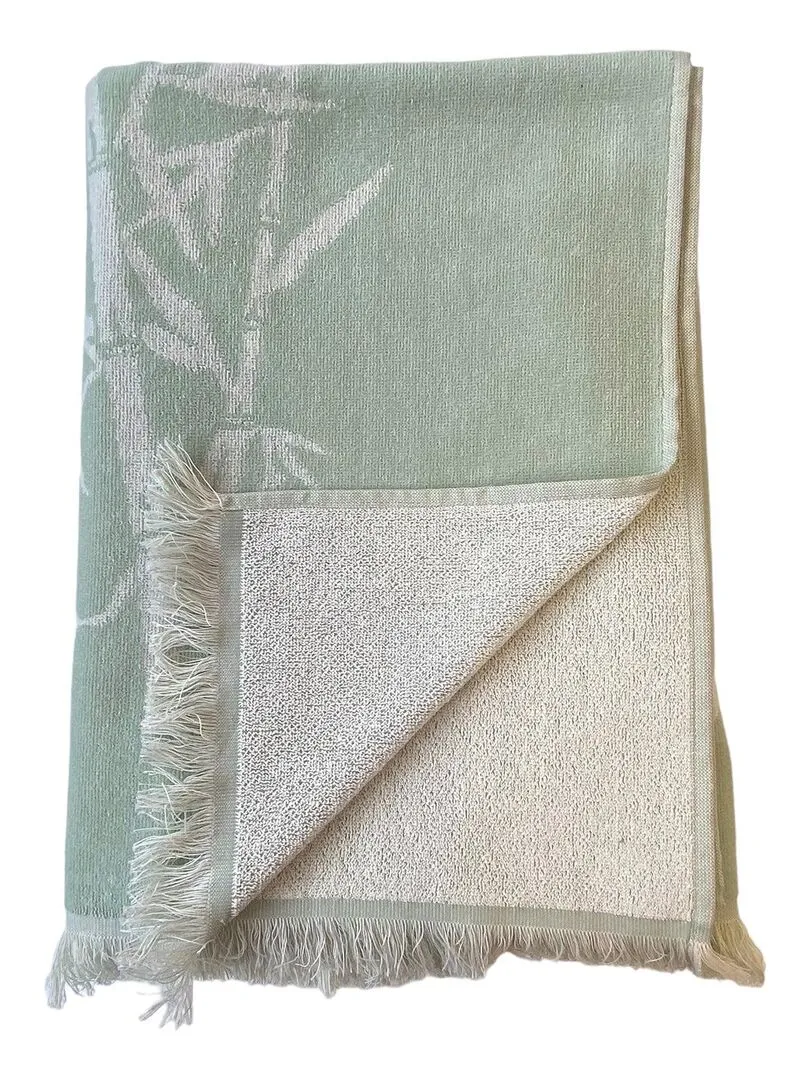 Serviette de plage éponge velours Jacquard avec franges Bamboo 90x170 390g/m² - Vert jade