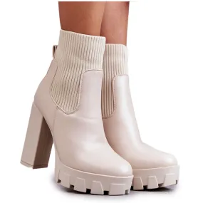 WS1 Bottes en cuir écologique pour femmes avec une chaussette Beige Adalyn